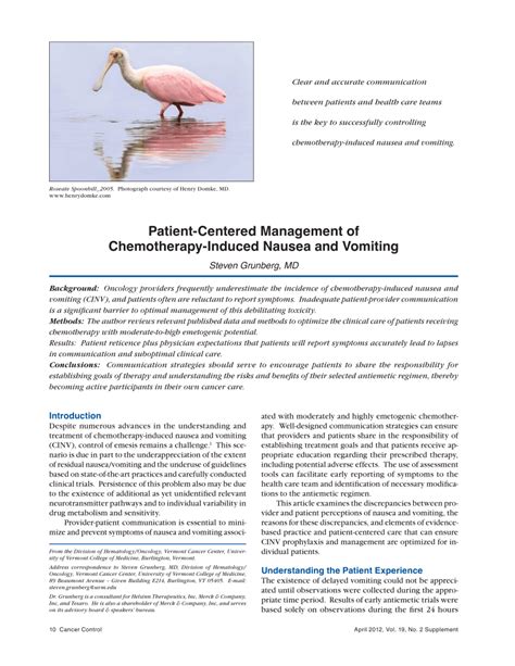 Patient Centered Management Of Chemotherapy Induced Nausea And Vomiting