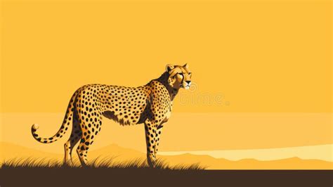 Minimalist Cheetah Vector Illustration With Desertwave Aesthetic Stock