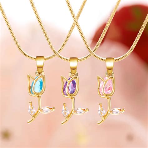 Light Luxury Zircon Tulip Flower Pendant Necklace For Women Elegant