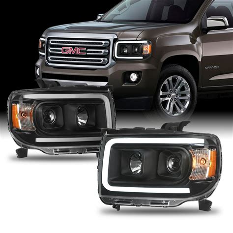 Fits 2015 2020 Gmc Canyon Rh Lh Led Bar Drl Black Housing Projector Headlights