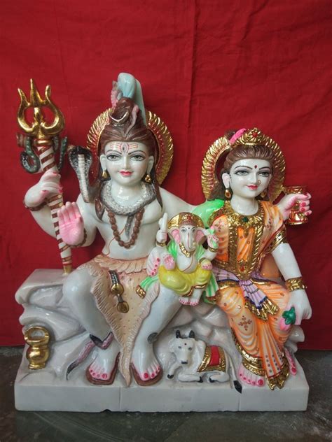 Painted Hindu White Marble Gauri Shankar Statues For Temple At Rs