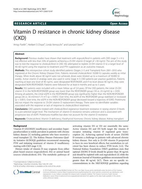 Pdf Vitamin D Resistance In Chronic Kidney Disease Ckd