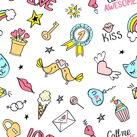 Seamless Pattern With Hand Drawn Girly Doodles Repeating Background