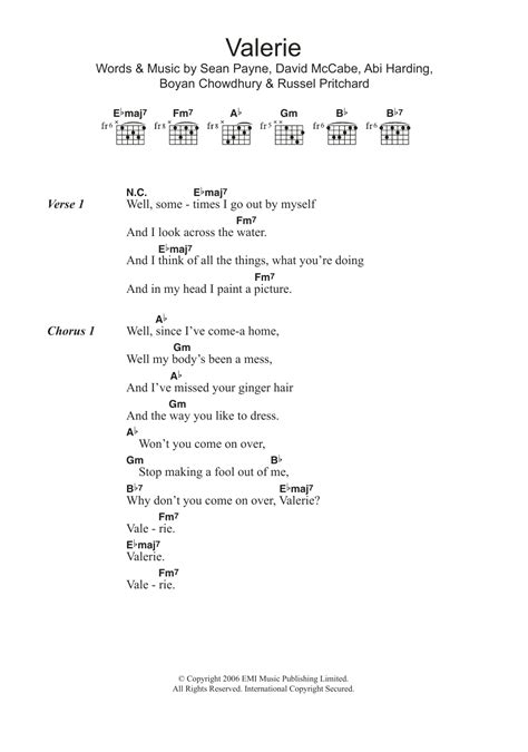 Valerie By Amy Winehouse Sheet Music For Guitar Chordslyrics At Sheet