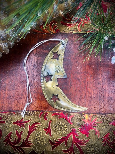 Set Of 6 Original Flat Metal Ornaments Crescent Moon Etsy