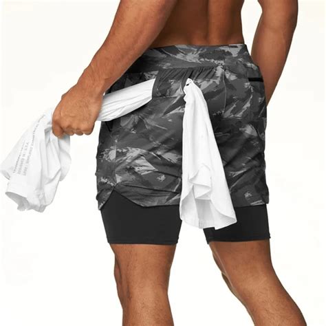 2022 Camo Correndo Shorts Masculino 2 Em 1 Double Deck Secagem R Pida