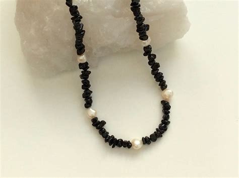 Black Obsidian And Pearl Necklace By Jensgemzshop On Etsy Necklace Beaded Necklace Unique