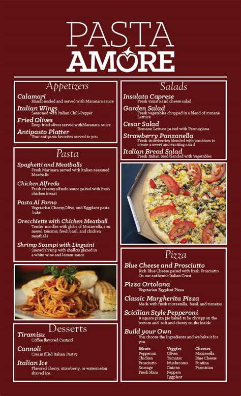 Pasta Amore Menu