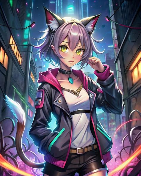 Beautiful Anime Girl With Cat Ears Illustration Premium Ai Generated