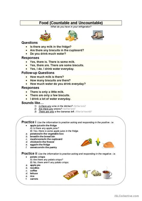 Food Countable Uncountable English Esl Worksheets Pdf Doc