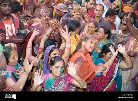 Devotees Playing Holi Festival In Dwarkadheesh Temple Mathura Uttar