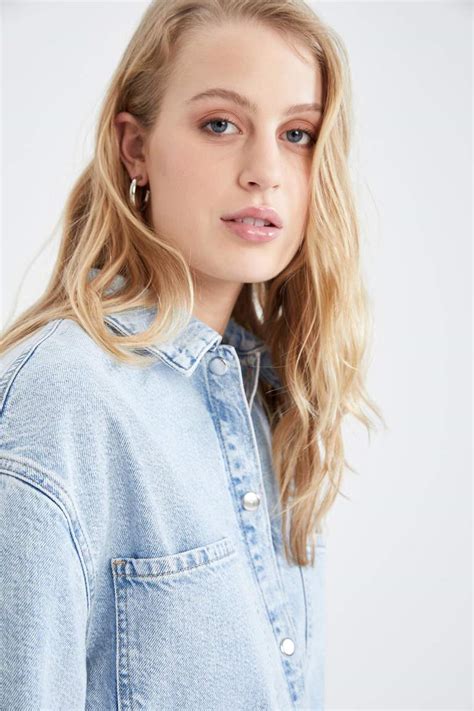 Blue Women Oversize Fit Jean Jacket 2481788 Defacto