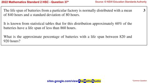 Maths Standard Hsc Q Find Percentage Of Normally Distributed