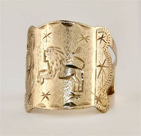 Solid Gold Etched Lion Ring, Diamond Cut Starburst Ring, Personalizable Sleek & Wide Ring, 10k ...