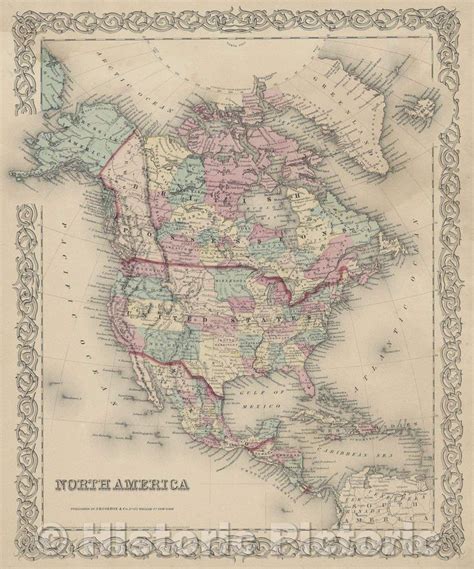 Historic Map North America 1855 Vintage Wall Art