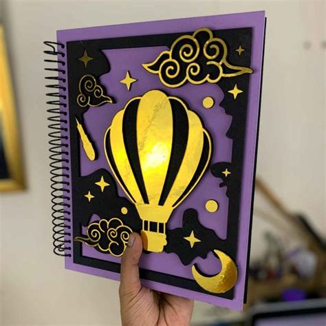 3D File Hot Air Balloon Notebook Cover Journal Laser Cut Files SVG Files Template 3D Print