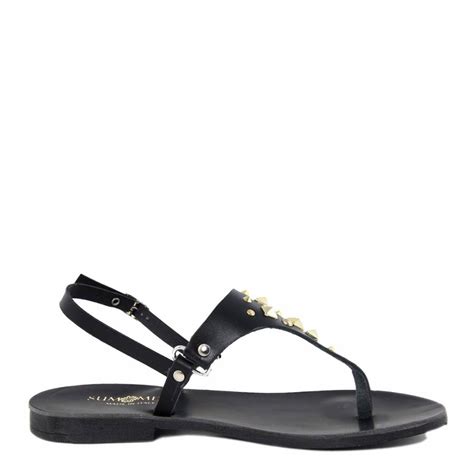 Black Studded Leather Flip Flop Sandals Brandalley