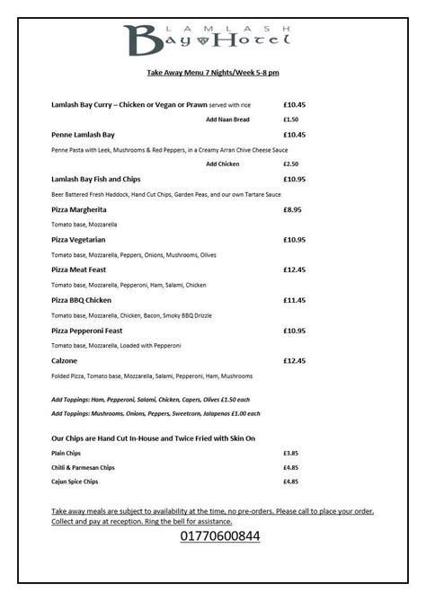 2020 Menus Lamlash Bay Hotel Isle Of Arran 2021