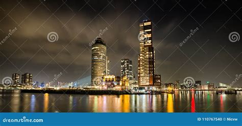 Rotterdam Skyline at Night Hdr 2. Editorial Image - Image of towers ...