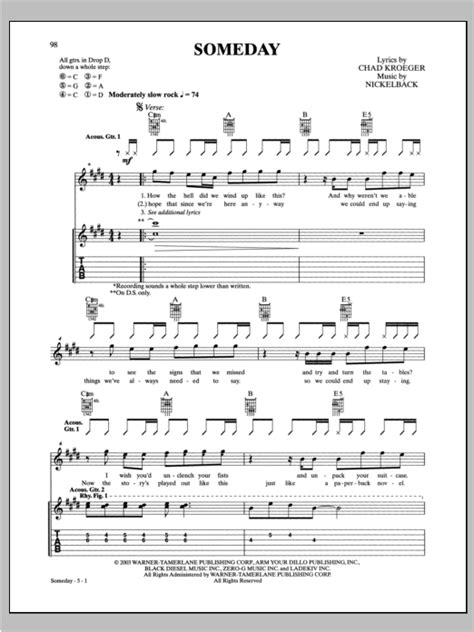 Someday By Nickelback Sheet Music For Guitar Tab At Sheet Music Direct