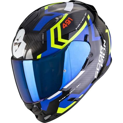 Casque EXO 491 SPIN SCORPION Noir Bleu Jaune Fluo MAXXESS FR Casque