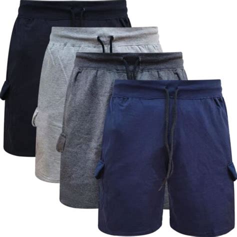 Mens Fleece Cargo Shorts Combat Jogging Elasticated Waist Jersey Plain Gym Pants Ebay