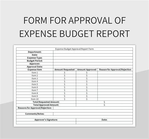 Form For Approval Of Expense Budget Report Excel Template And Google