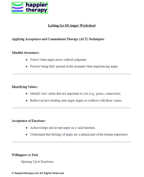 Letting Go Of Anger Worksheet Happiertherapy