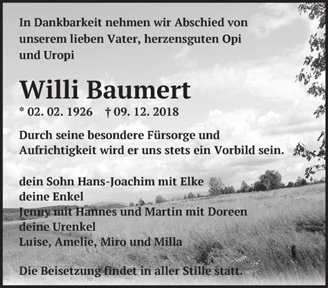 Traueranzeigen von Willi Baumert Märkische Onlinezeitung Trauerportal