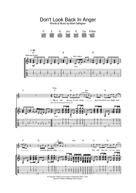 Don T Look Back In Anger Sheet Music By Oasis For Guitar Tab Sheet Music Now