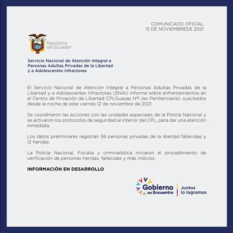 SNAI Ecuador on Twitter COMUNICADO Informamos sobre la situación