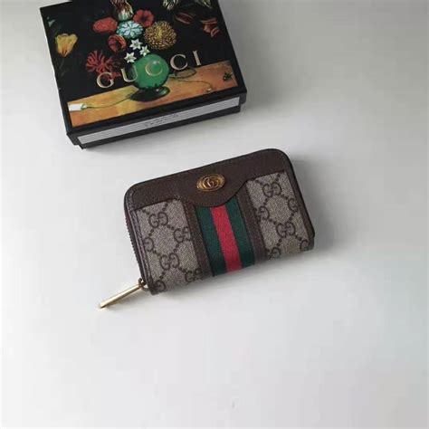 Gucci Gg Unisex Ophidia Gg Zip Around Card Case In Beige Ebony Gg