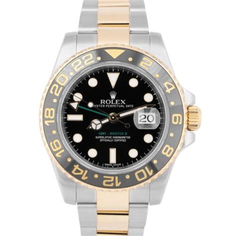 Rolex Gmt Master Ii Black Ceramic Two Tone K Gold Steel Mm Watch