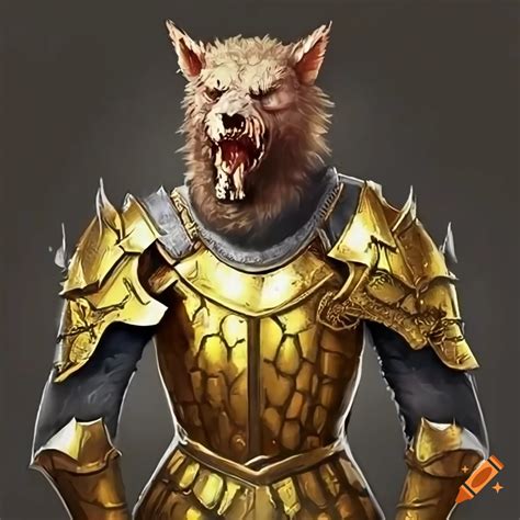 Image Of A Half Werewolf Man In Gold Knight Armor On Craiyon