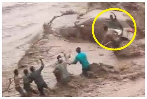 Woman Driven Car Swept Away Amid Heavy Rain In Haryana Rescued By