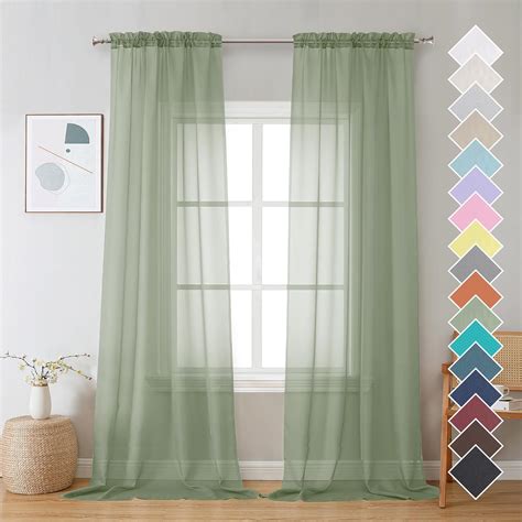 Amazon Ovzme Pieces Sage Green Sheer Curtains Length For