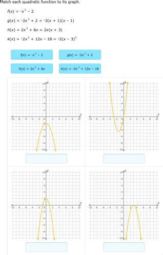 IXL Match Quadratic Functions And Graphs Algebra 1 Practice