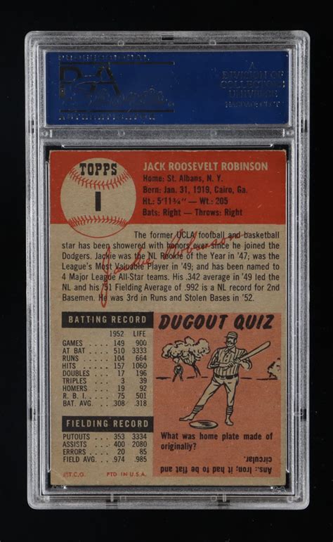 Jackie Robinson 1953 Topps 1 DP PSA 4 Pristine Auction