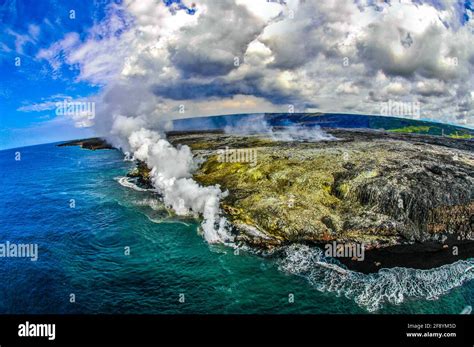 Lava erupted from Mount Kilauea flowing into sea, Hawaii, USA Stock ...