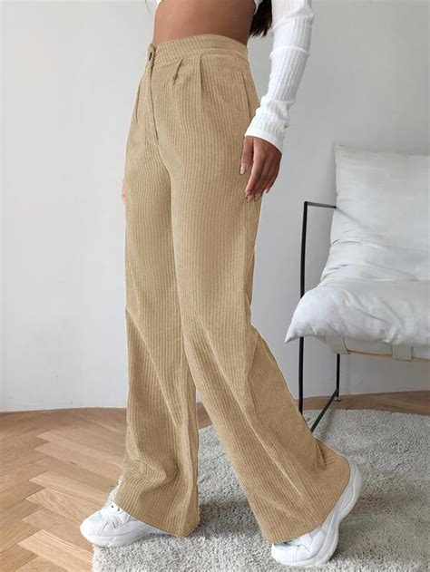 Shein Ezwear Pantalones De Pierna Ancha De Cable De Cintura Alta Moda