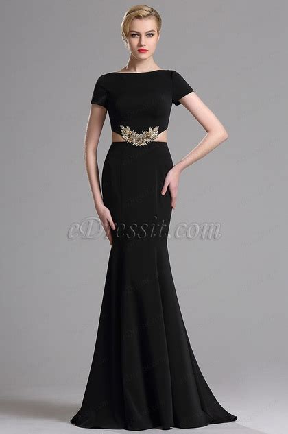 Black Short Sleeves Mermaid Prom Evening Dress Edressit