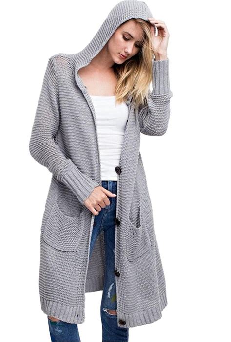 Womens Oversized Long Button Front Hooded Cardigan Sweater Heather Grey C7186gh2czn