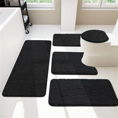 Yihouse Bathroom Rugs Sets 5 Piece Cobblestone Memory Foam