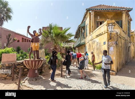 Freedom Statue and old gaol, now museum, Goree Island, UNESCO site off ...