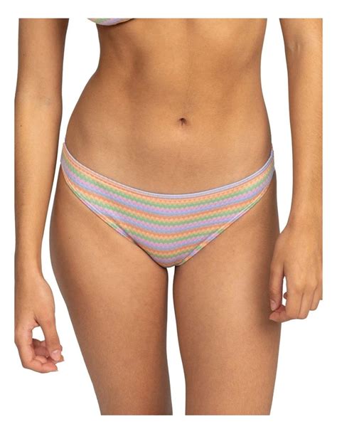 Roxy Wavy Stripe Moderate Bikini Bottoms In Papaya Myer