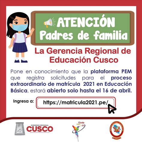 Atención padres de familia Gerencia Regional de Educación Cusco