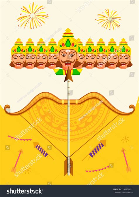 Illustration Happy Dussehra Ravana Ten Heads Stock Vector (Royalty Free ...