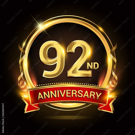 Nd Golden Anniversary Logo With Ring And Red Ribbon Vector Design