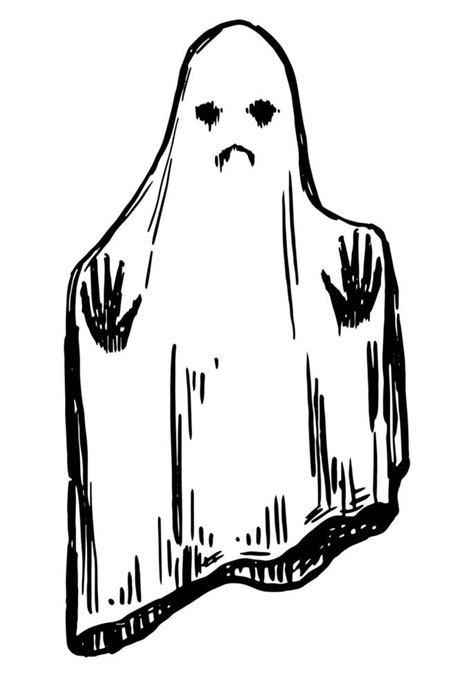 Ghost Sad Spooky Phantom Monster Doodle Halloween Hand Drawn Vector Illustration In Retro Style