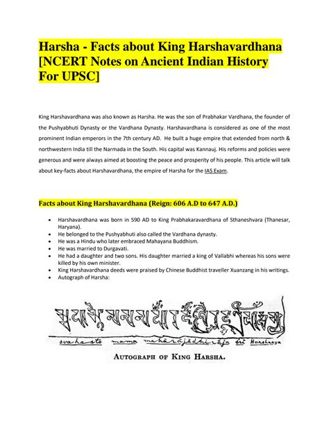 Solution Harsha Facts About King Harshavardhana Ncert Notes On Ancient